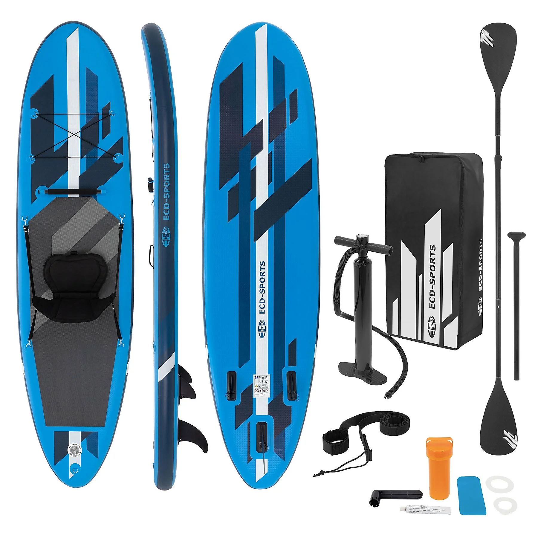 ECD-GERMANY SUP Stand Up Paddle Board mit Kajak-Sitz Blau