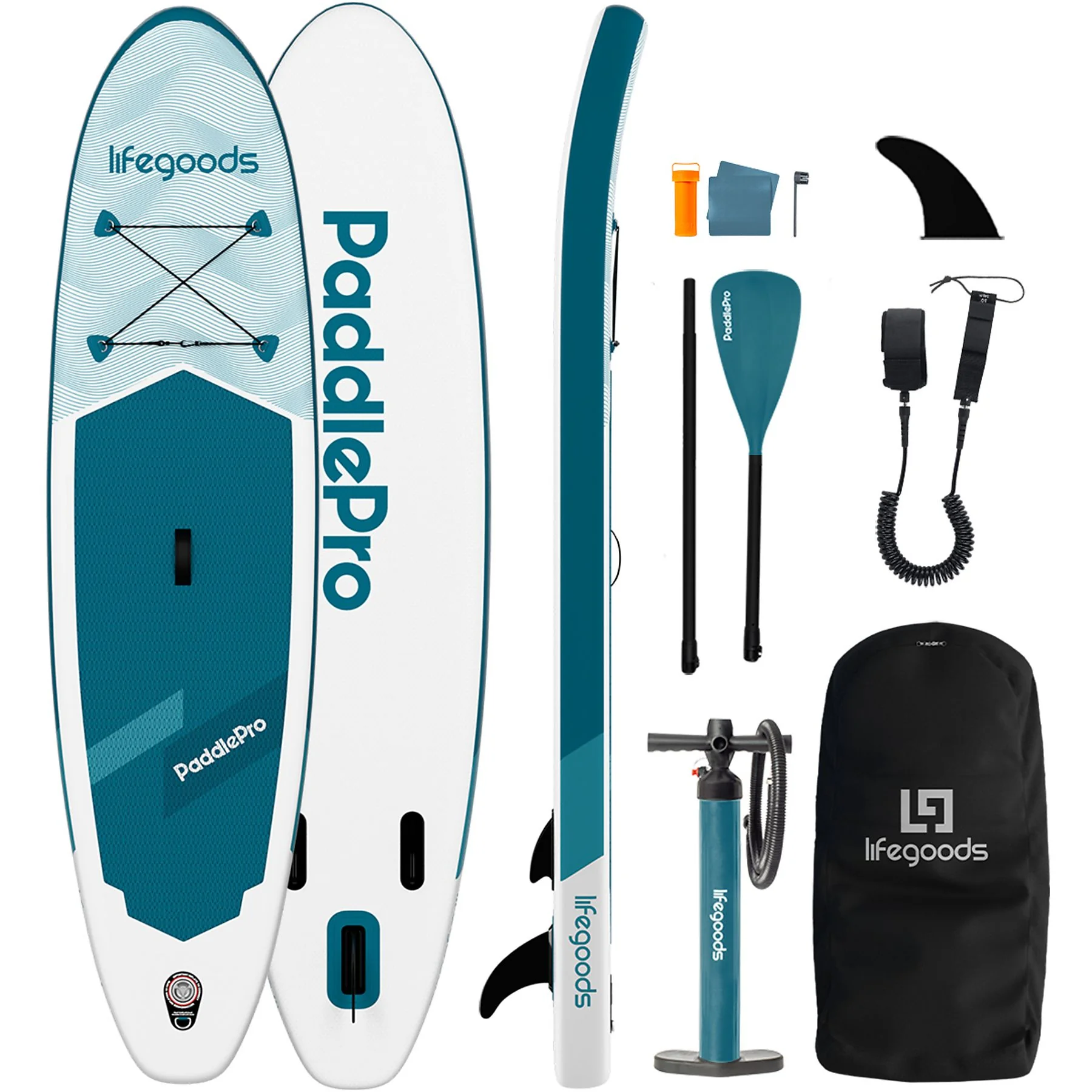 LIFEGOODS PaddlePro Allround Compact SUP Board LG1379 Wit/Cyaan