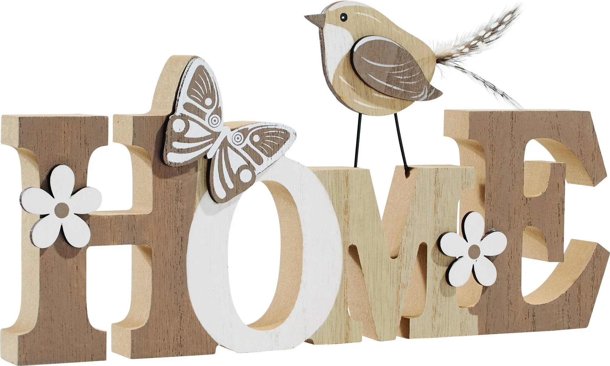 Wanddekoobjekt Deko-Schriftzug "Home" – Holz, beige/braun