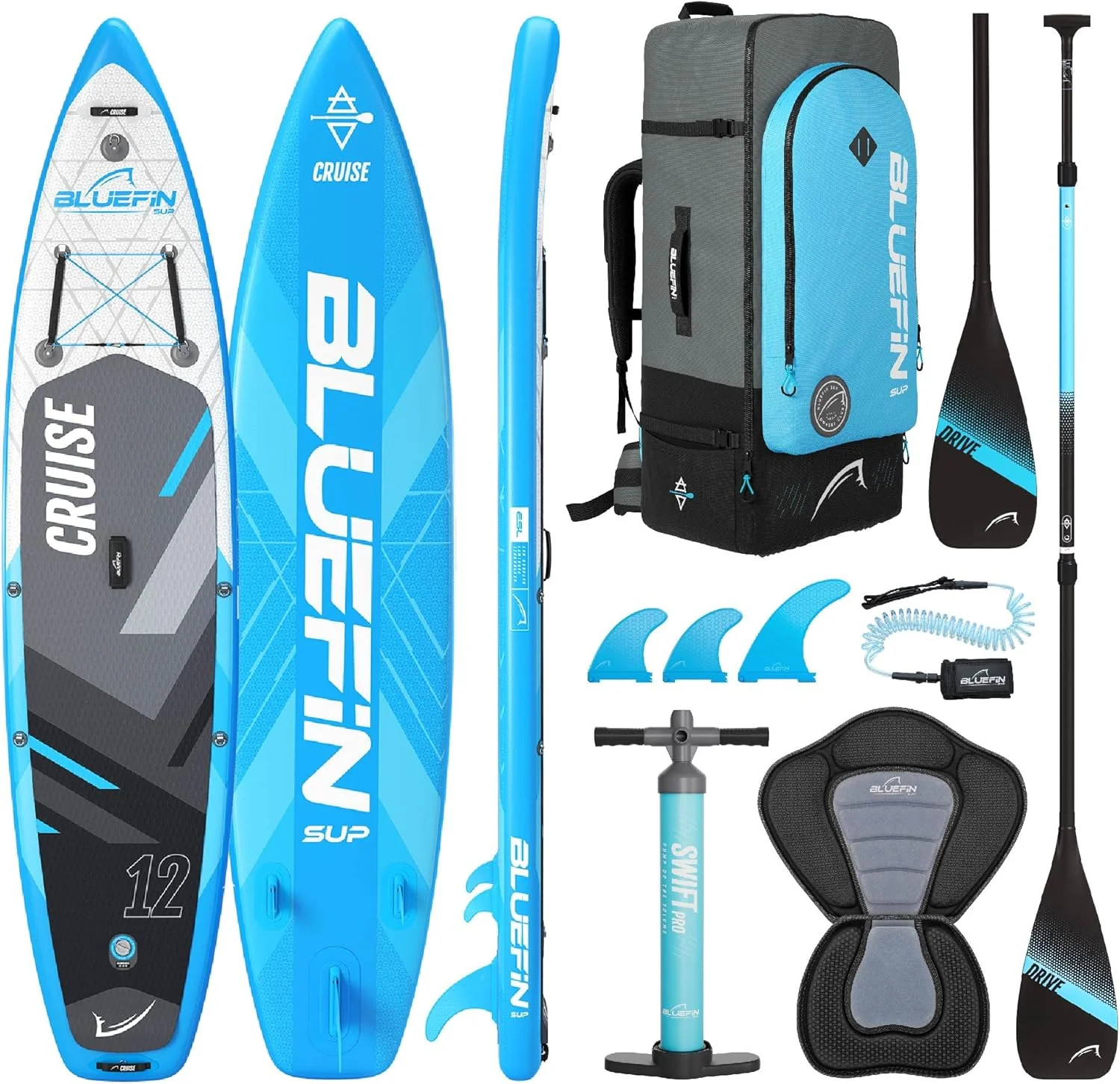 Bluefin Cruise Premium SUP Set aufblasbares Paddleboard für Erwachsene