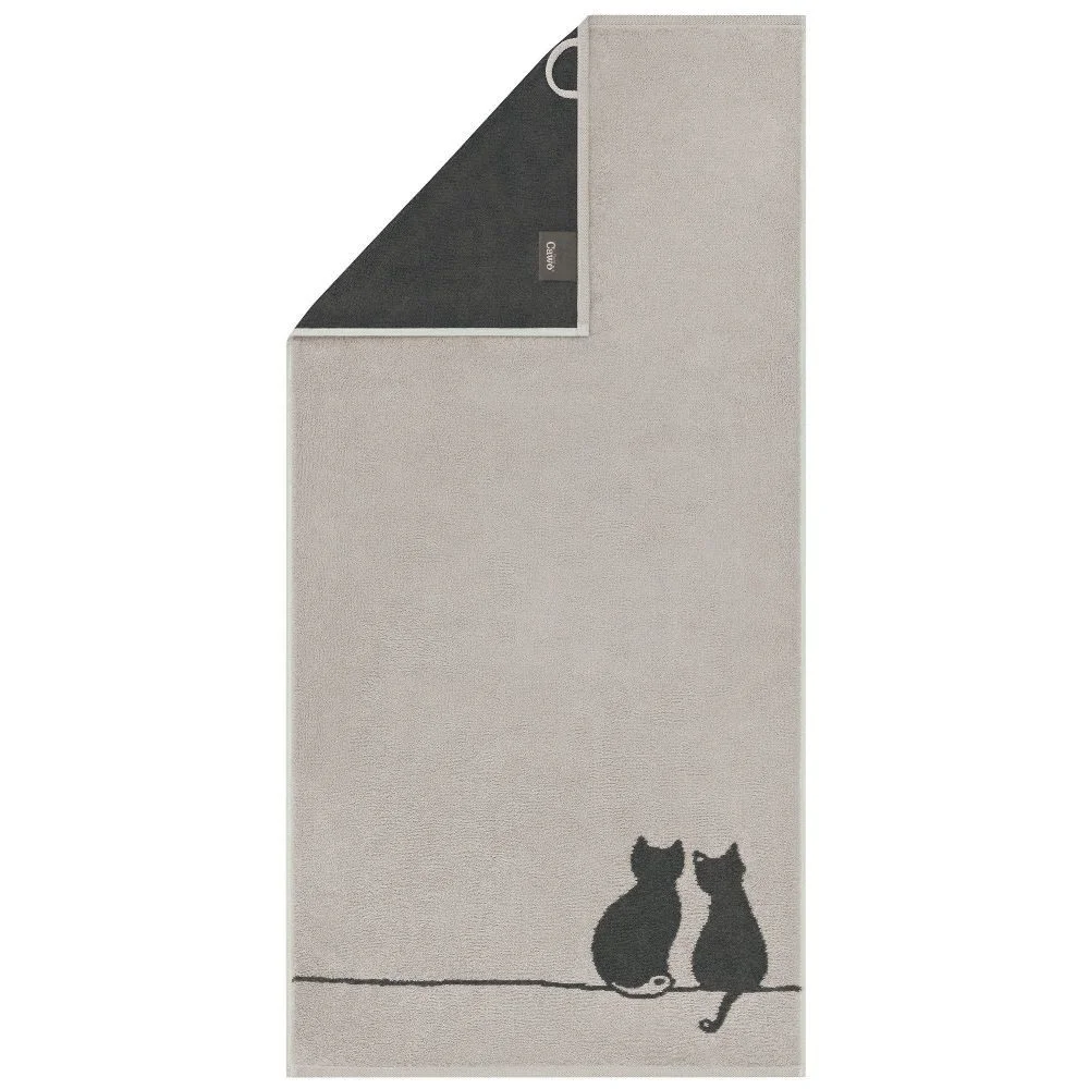 Handtuchserie „Cute Cats – Edition You & Me“ – Cawö Baumwoll-Gästehandtuch 30×50 cm, Platin-Basalt