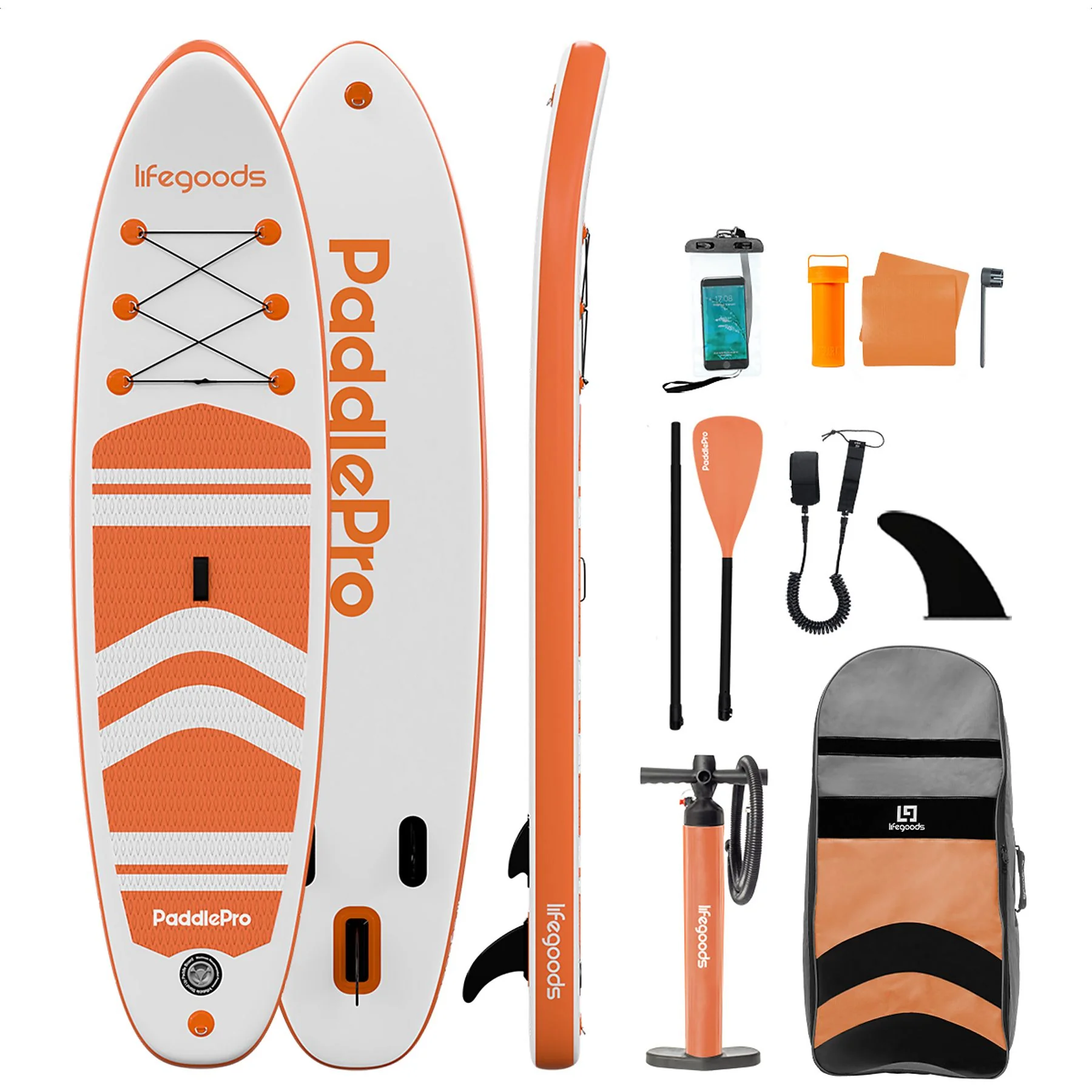 LIFEGOODS PaddlePro Allround SUP Board LG1375, wit/oranje