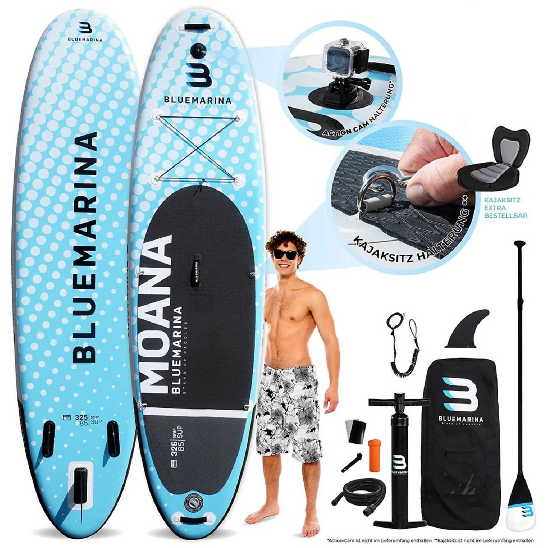 BLUEMARINA Moana 2022 SUP Board Stand Up Paddle, weiß blau schwarz