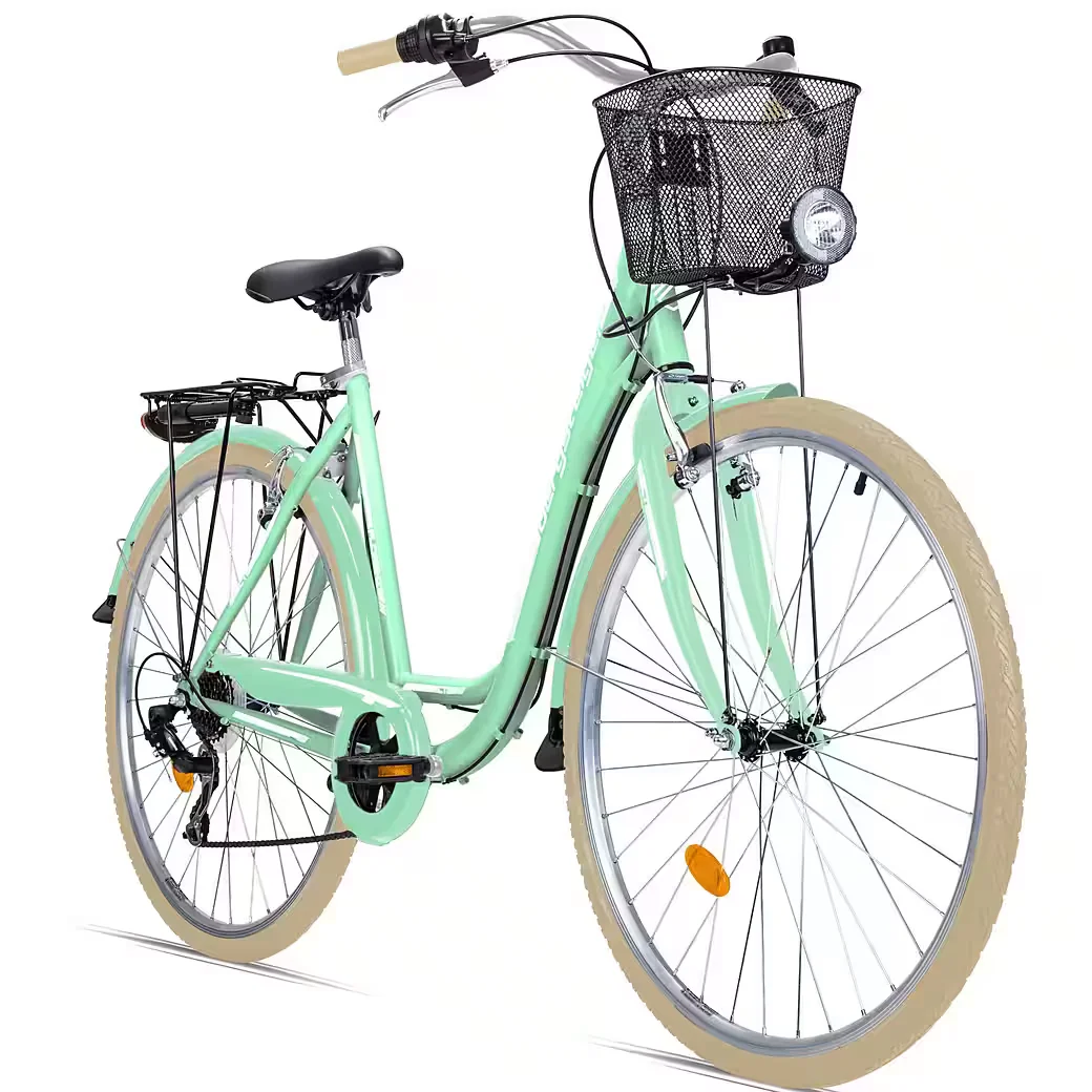 Cityrad Florenz 28 Zoll Damenfahrrad mit Korb und Licht Grün ab 160 cm